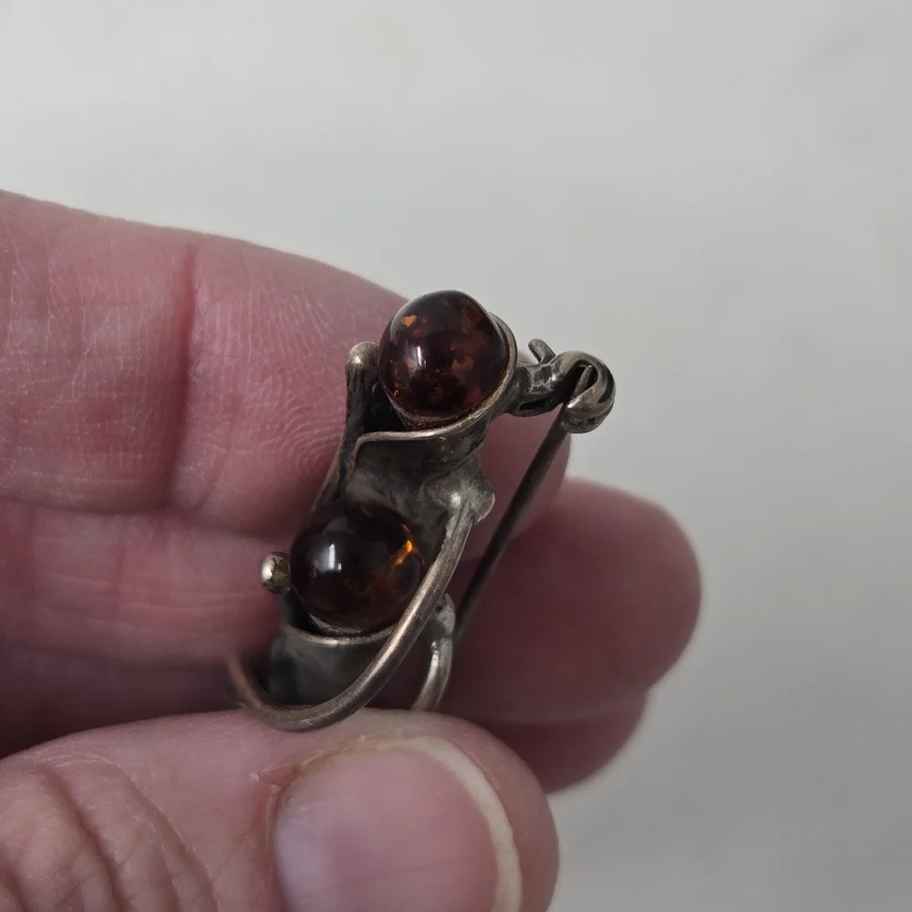 Vintage Sterling Silver 925 Baltic Amber 2” Calla Lily Floral Brooch Pin - Picture 8 of 11